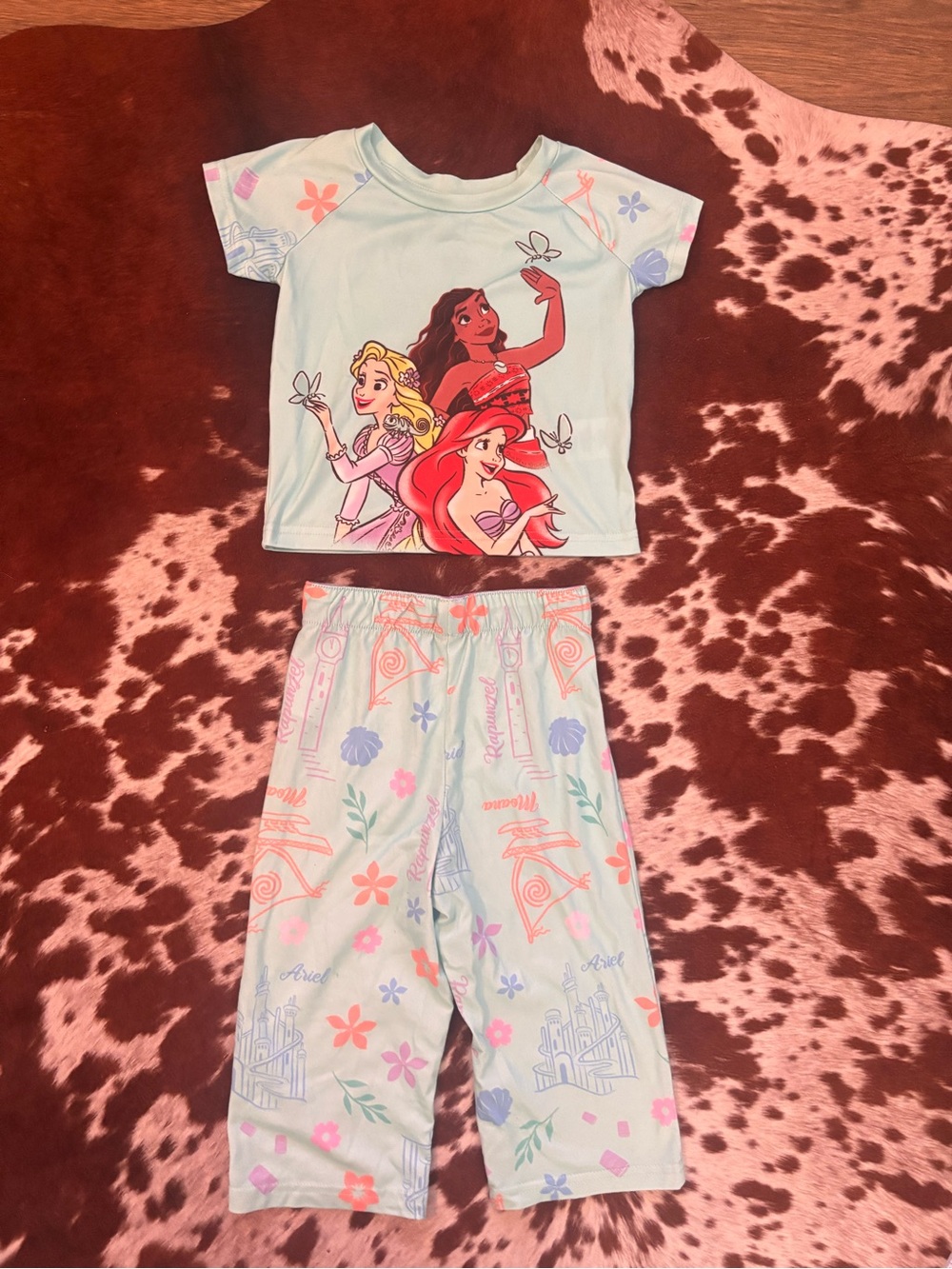 Disney Light Blue Princess Pajama Set with Pink & Red Accents